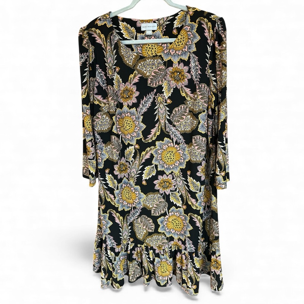 Marc New York Paisley Floral Scoop Neck Ruffled Hem Longsleeve Dress S18 Used